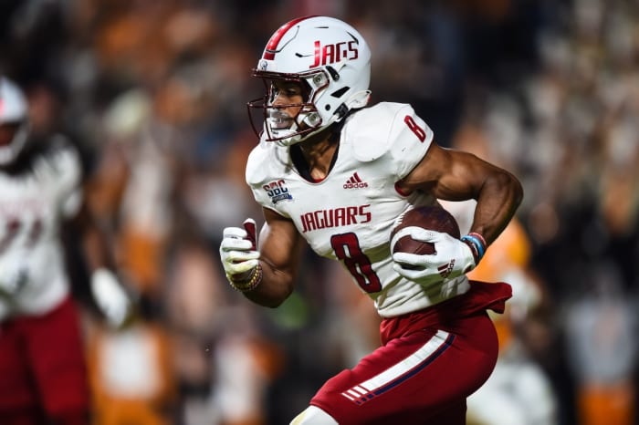 South Alabama receiver Jalen Tolbert (8) runs the ball against the Tennessee Volunteers. Mandatory Credit: Bryan Lynn-USA TODAY Sports